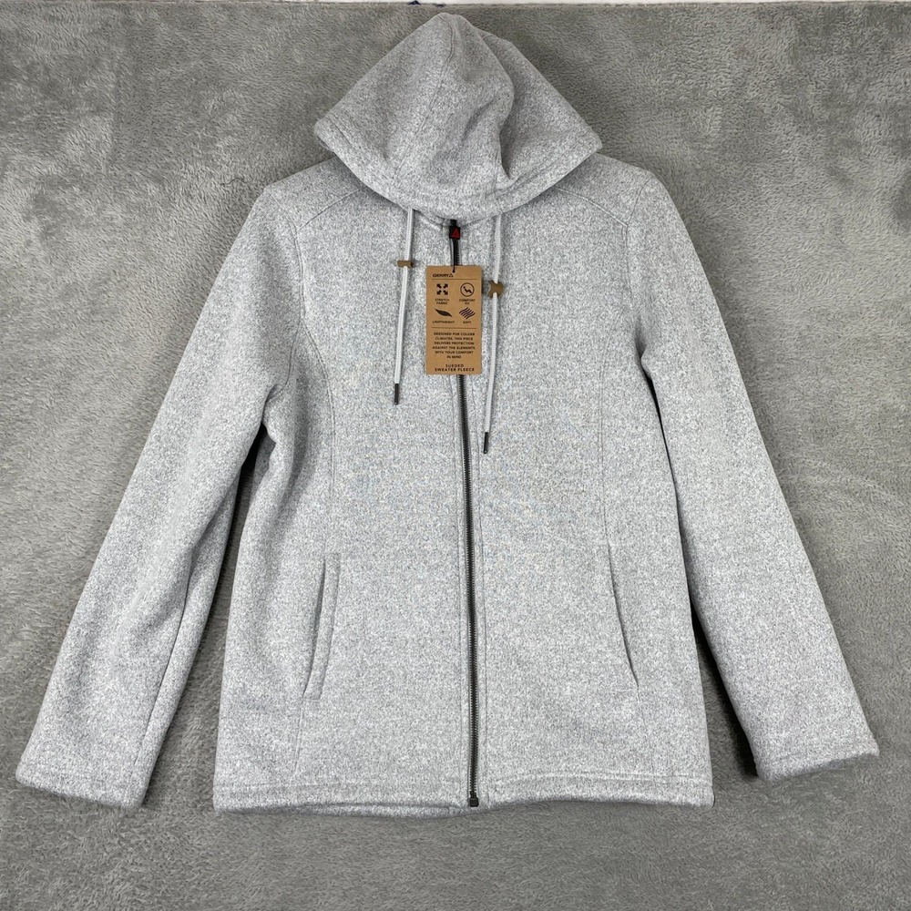 Gerry Sueded Sweater Fleece Jacket Womens Small Gray Sherpa Lined Zip Hooded